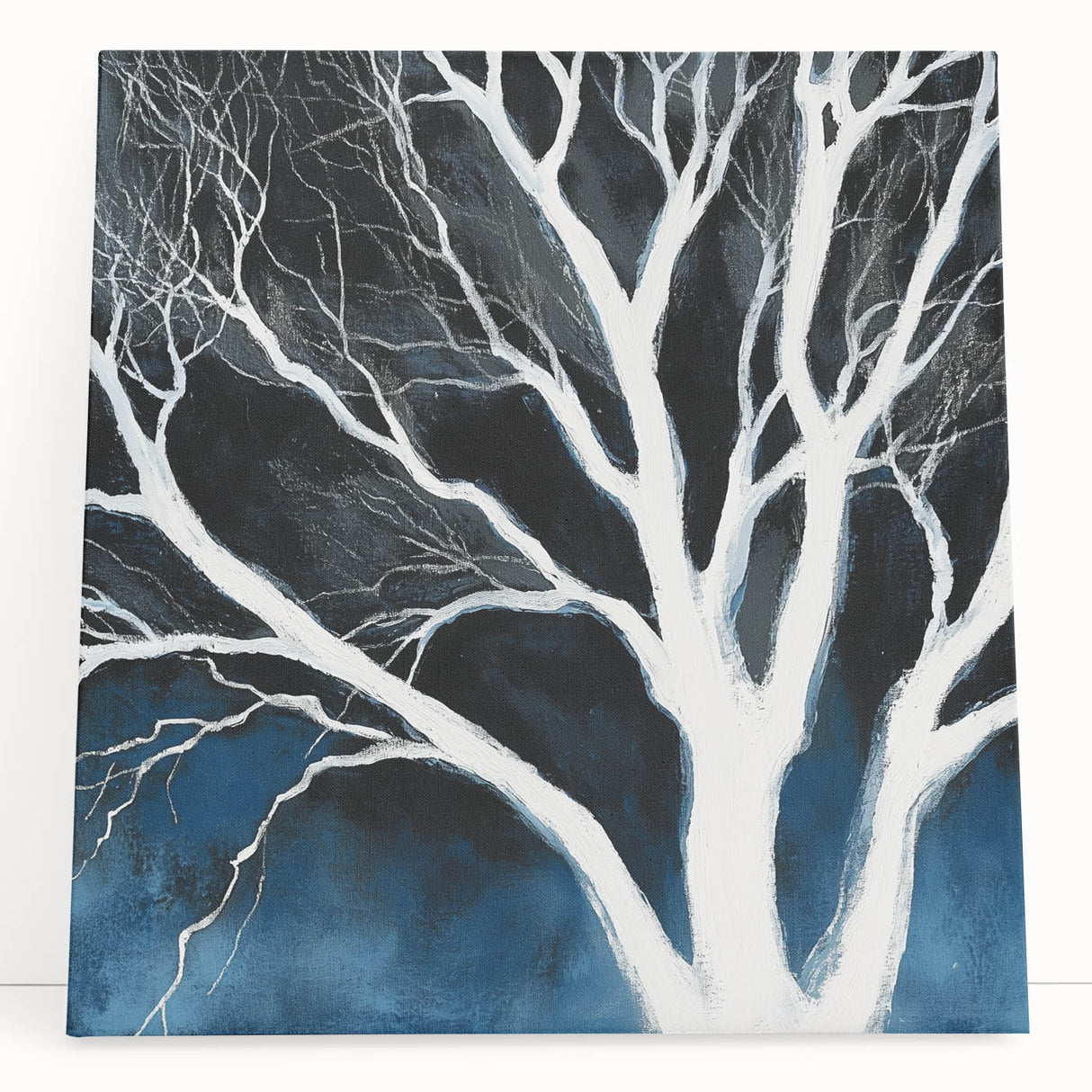 Modern Abstract Wall Art – Minimalist Tree in Blue and Gray Tones