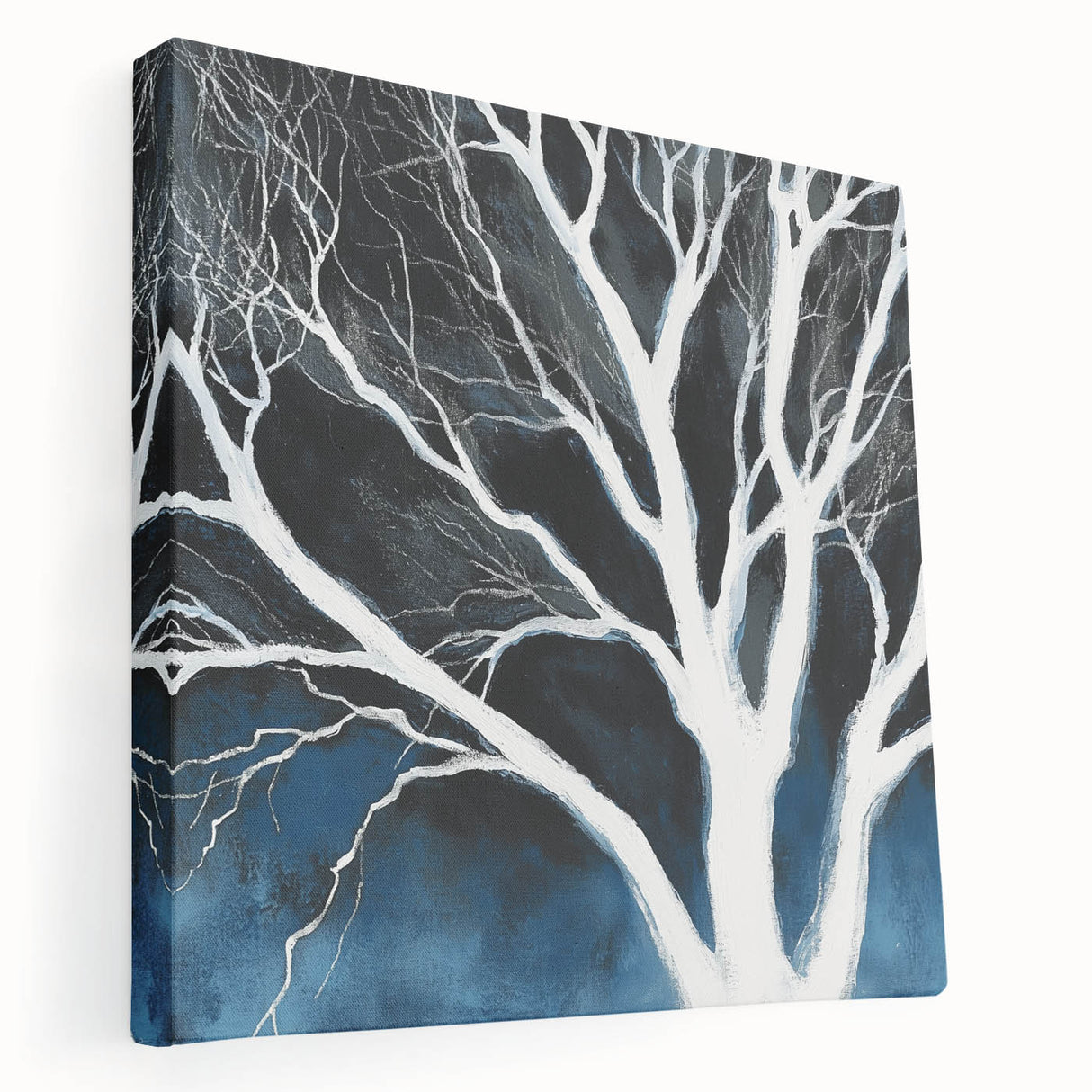 Modern Abstract Wall Art – Minimalist Tree in Blue and Gray Tones