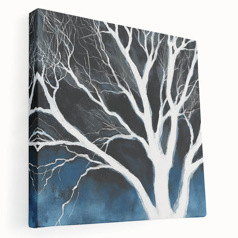 Modern Abstract Wall Art – Minimalist Tree in Blue and Gray Tones