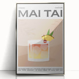 Mid-century modernist art deco poster featuring a stylized food and drinks motif in vibrant colors, framed in silver acrylic.