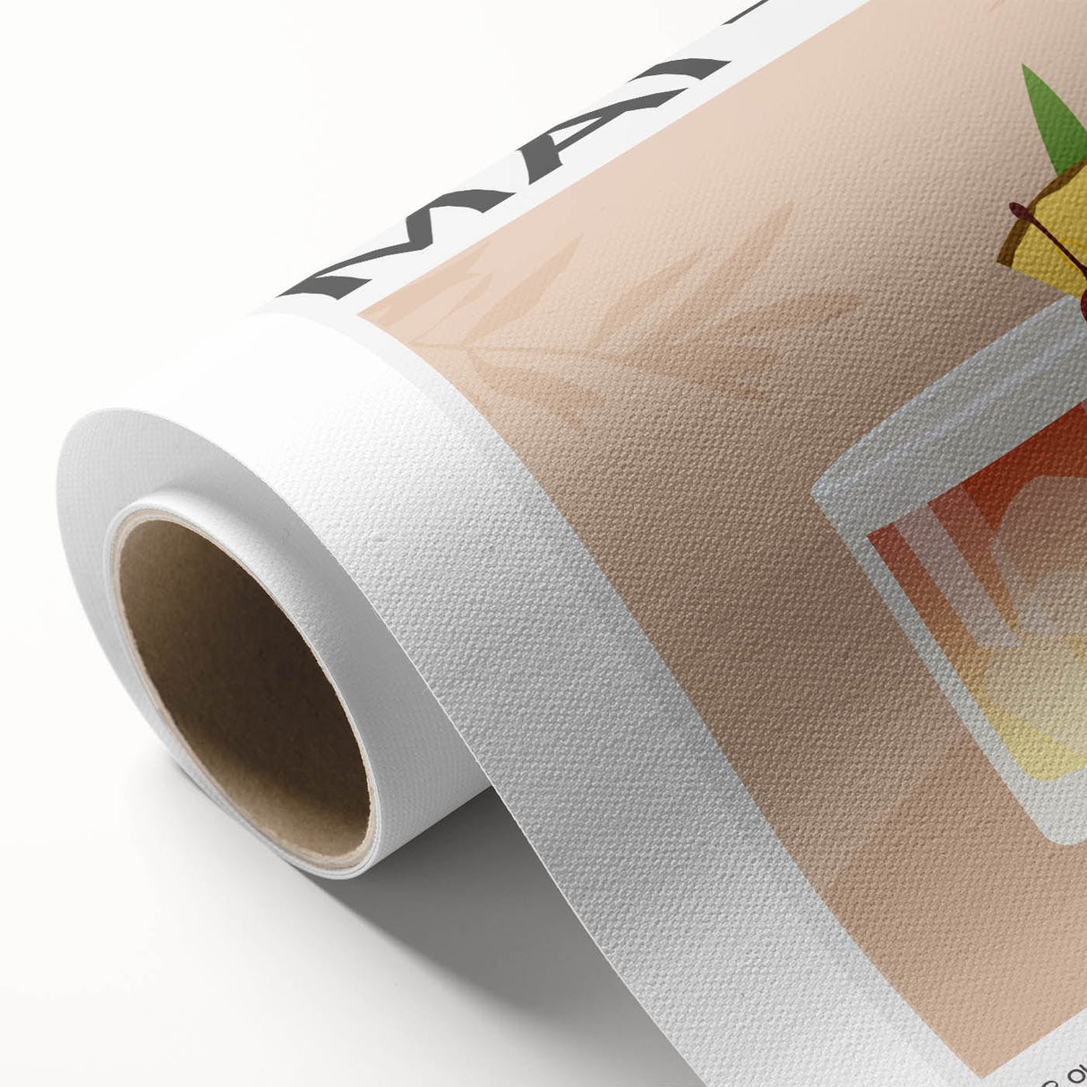 Art Deco style poster depicting food and drinks in muted pastel tones on rolled canvas, ideal for nursery wall art.