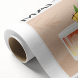 Art Deco style poster depicting food and drinks in muted pastel tones on rolled canvas, ideal for nursery wall art.