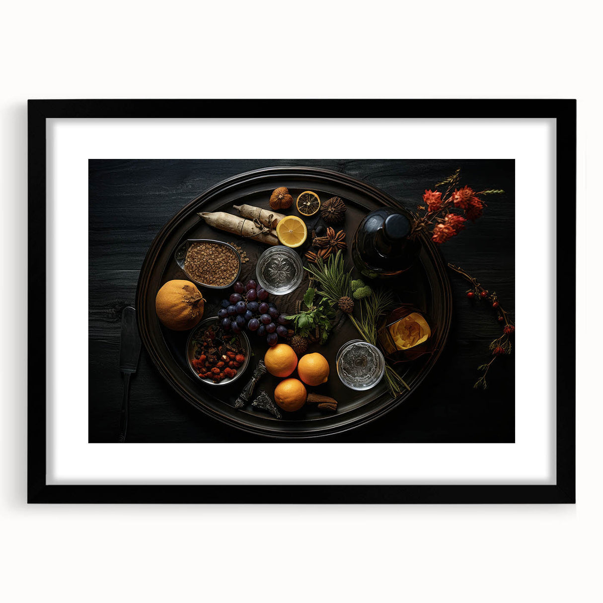 Extra large framed abstract art print featuring colorful, textured fruits, ideal for living room decor.