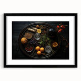 Extra large framed abstract art print featuring colorful, textured fruits, ideal for living room decor.