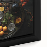 Extra large, textured black wall art featuring colorful fruits on framed canvas, suitable for living room decor.