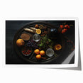 Rolled canvas print depicting a variety of fruits in vibrant colors, ideal for dining room wall art.