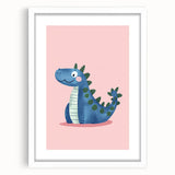 Adorable Blue Dinosaur Girls Room Wall Art - Nursery Wall Decor
