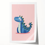 Adorable Blue Dinosaur Girls Room Wall Art - Nursery Wall Decor