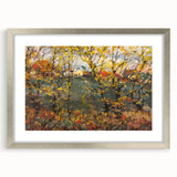Textured abstract art print in orange and brown tones on a framed canvas, ideal for bedroom wall decor.