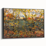 Black and white landscape art painting of autumn trees on framed canvas, ideal for bedroom wall decor.