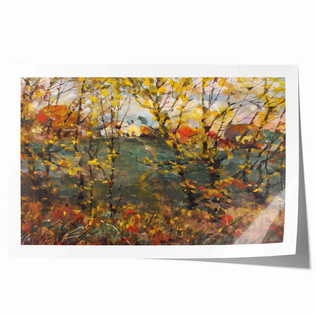 Extra large rolled canvas featuring a fall-themed floral design in warm orange and red tones.