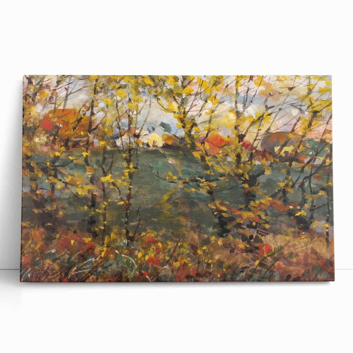 Black and white large art print of a tree in autumn, on stretched canvas, ideal for kitchen wall art or bedroom ambiance.