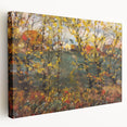 Autumn-themed stretched canvas featuring a tree with orange leaves, ideal for kitchen wall art.