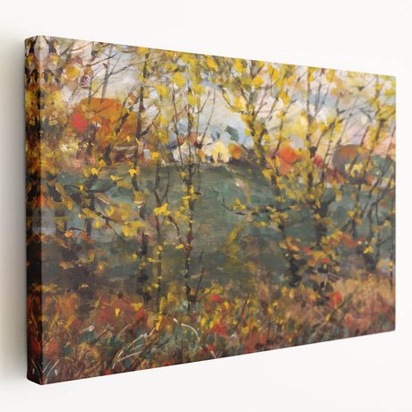 Autumn-themed stretched canvas featuring a tree with orange leaves, ideal for kitchen wall art.