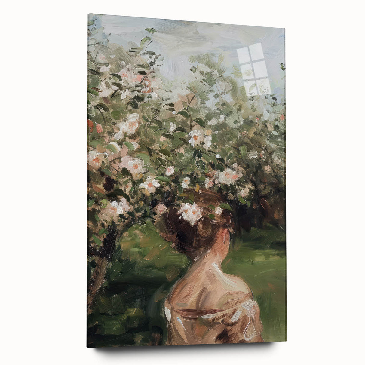 Abstract figurative acrylic artwork showcasing vibrant colors and dynamic shapes on glass, emphasizing modern artistic expression and elegance in home decor.