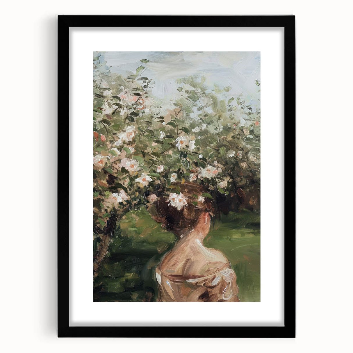 Abstract figurative frame with a sleek black mat, showcasing a modern art piece that adds a contemporary touch to any interior décor. Perfect for enhancing living spaces.