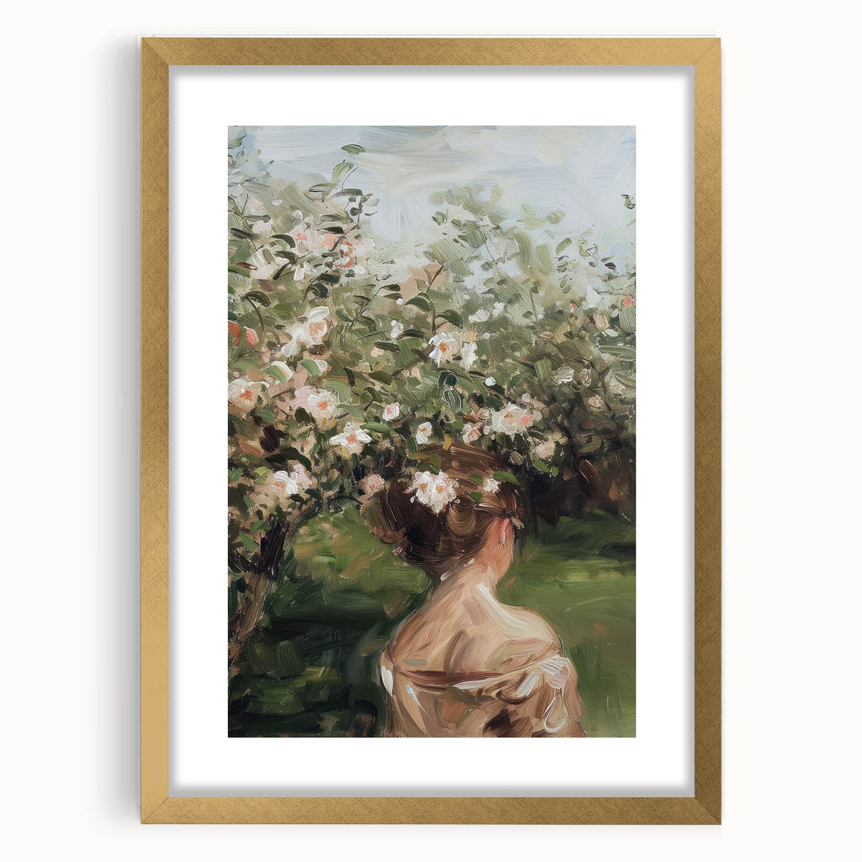 Abstract figurative frame with a gold mat, showcasing a modern artistic design, perfect for enhancing any contemporary living space or gallery wall decor.