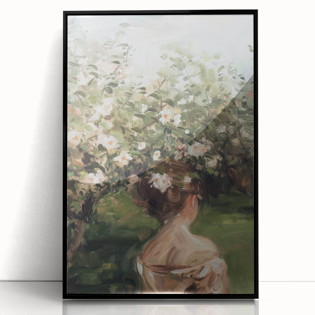 Abstract figurative art piece framed in black acrylic, showcasing vibrant colors and dynamic shapes, perfect for modern home decor and artistic expression.