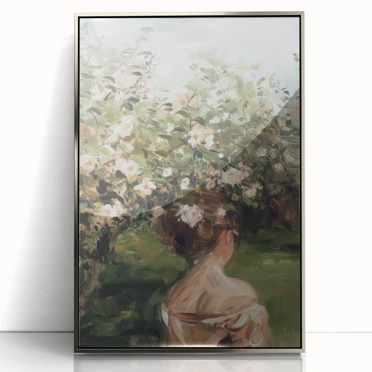 Framed abstract figurative artwork featuring a silver-accented design, showcasing dynamic shapes and textures against a neutral background, perfect for modern home decor.