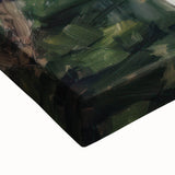 Close-up of an abstract figurative stretched canvas artwork showcasing vibrant colors and intricate patterns, perfect for modern home decor or artistic display.