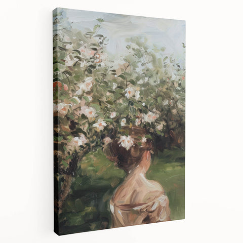 Stretched canvas artwork showcasing an abstract figurative design in vibrant colors, displayed in a side view to highlight its depth and texture. Ideal for modern home decor or art enthusiasts looking to enhance their space with unique, eye-catching pieces.