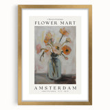 Abstract floral frame with a gold mat, showcasing vibrant colors and intricate designs, perfect for modern decor and enhancing interior aesthetics.