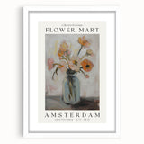 Abstract floral artwork framed in white matting, showcasing vibrant colors and intricate designs, perfect for enhancing modern home decor. Ideal for living rooms or offices.