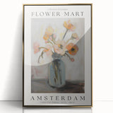 Framed acrylic artwork showcasing an abstract floral design in vibrant colors with a chic gold frame, enhancing modern home decor aesthetics.