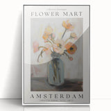 Framed acrylic artwork showcasing vibrant abstract floral designs in shades of pink, blue, and green, set against a sleek white background for modern decor.