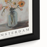 Close-up of an abstract floral framed canvas artwork showcasing vibrant colors and intricate designs, perfect for enhancing home decor aesthetics.