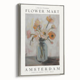 Abstract floral canvas art framed in silver, showcasing vibrant colors and intricate designs, perfect for enhancing modern home decor with a touch of elegance.