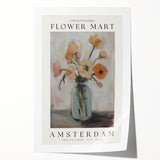 Abstract floral design rolled print featuring vibrant colors of pink, blue, and green, elegantly packaged in a protective cardboard tube for easy storage and display. Perfect for modern home decor enthusiasts.