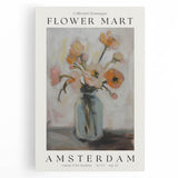 Abstract floral canvas artwork showcasing vibrant colors and intricate patterns, ideal for modern home decor or art enthusiasts, presented with a stretched frame for easy display.