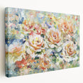 Abstract floral design on stretched canvas showcasing vibrant colors and intricate patterns, ideal for modern home decor. Side view highlights the canvas's depth and texture, perfect for enhancing any room's ambiance.