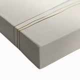 Close-up view of an abstract landscape stretched canvas artwork showcasing vibrant hues of blue, green, and gold, perfect for modern home decor. This artistic piece enhances interior spaces with its dynamic colors and textures.