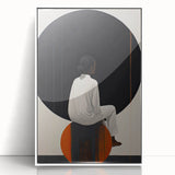 Framed abstract minimalist wall art featuring soft white and gray tones, displayed in a sleek acrylic frame, perfect for modern interior decor.