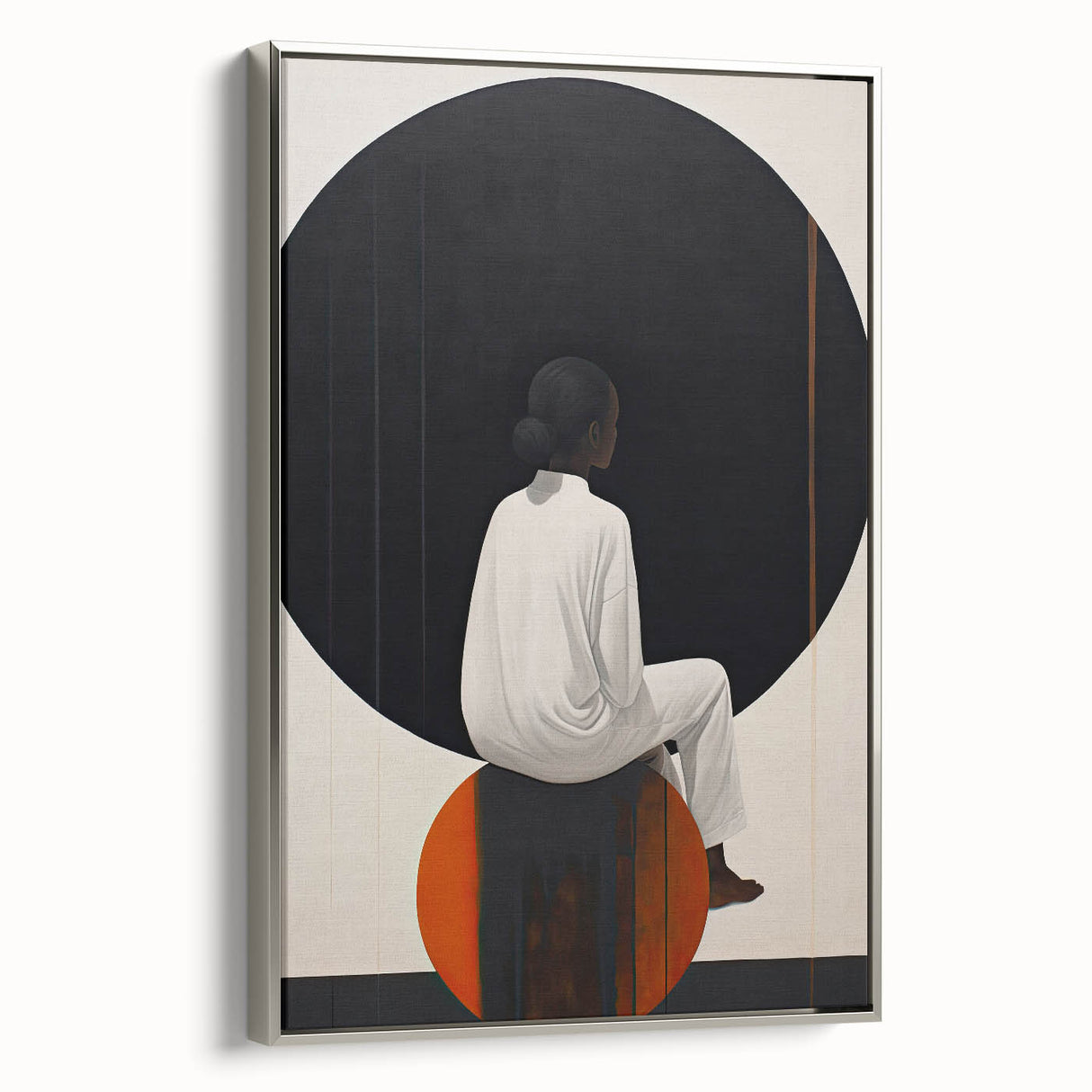 Framed minimalist abstract wall art featuring a silver color palette, showcasing elegant geometric shapes, perfect for modern home decor.