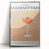 Large art print of food and drinks in a mid-century modernist style, framed in silver acrylic.