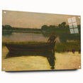 Realism Art Prints - Peaceful Sunset River Scene with Boat on Canvas