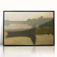 Realism Art Prints - Peaceful Sunset River Scene with Boat on Canvas