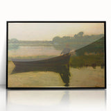 Realism Art Prints - Peaceful Sunset River Scene with Boat on Canvas