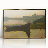 Realism Art Prints - Peaceful Sunset River Scene with Boat on Canvas