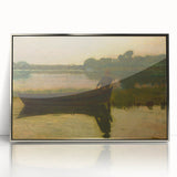 Realism Art Prints - Peaceful Sunset River Scene with Boat on Canvas