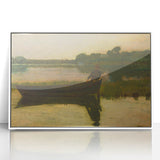 Realism Art Prints - Peaceful Sunset River Scene with Boat on Canvas