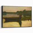 Realism Art Prints - Peaceful Sunset River Scene with Boat on Canvas