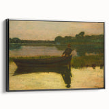 Realism Art Prints - Peaceful Sunset River Scene with Boat on Canvas