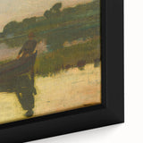 Realism Art Prints - Peaceful Sunset River Scene with Boat on Canvas