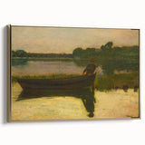 Realism Art Prints - Peaceful Sunset River Scene with Boat on Canvas