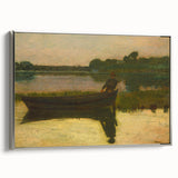 Realism Art Prints - Peaceful Sunset River Scene with Boat on Canvas