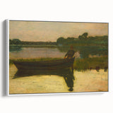 Realism Art Prints - Peaceful Sunset River Scene with Boat on Canvas